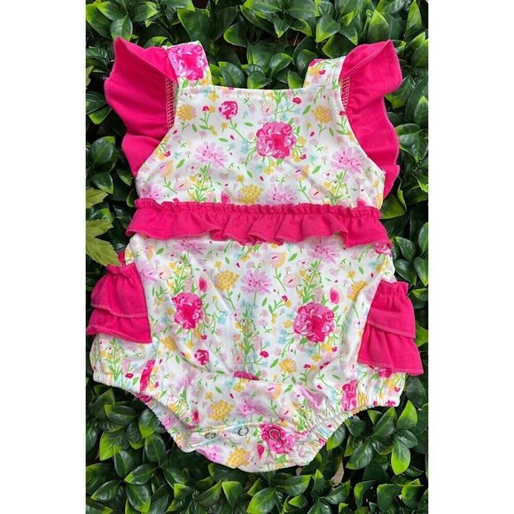 FLORAL PRINTED BABY ROMPER WITH RUFFLE HEM. - Picture 2 of 2